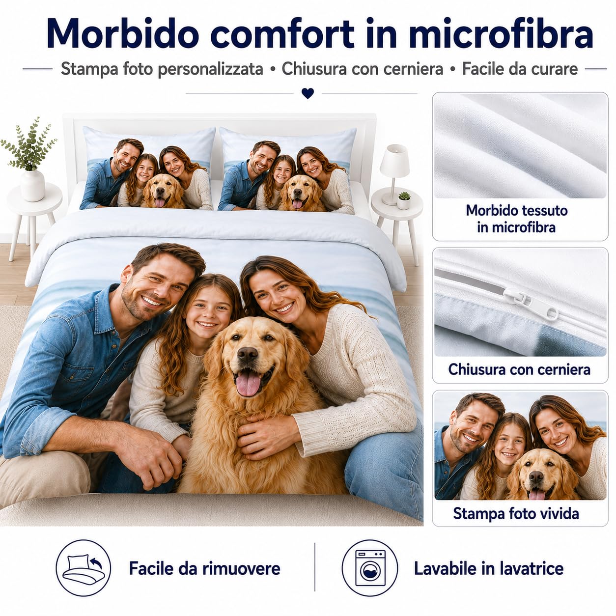 Copripiumino Personalizzato con Foto, Logo, Copripiumino in Microfibra con Cerniera, Misure Singolo, Una Piazza e Mezza e Matrimoniale