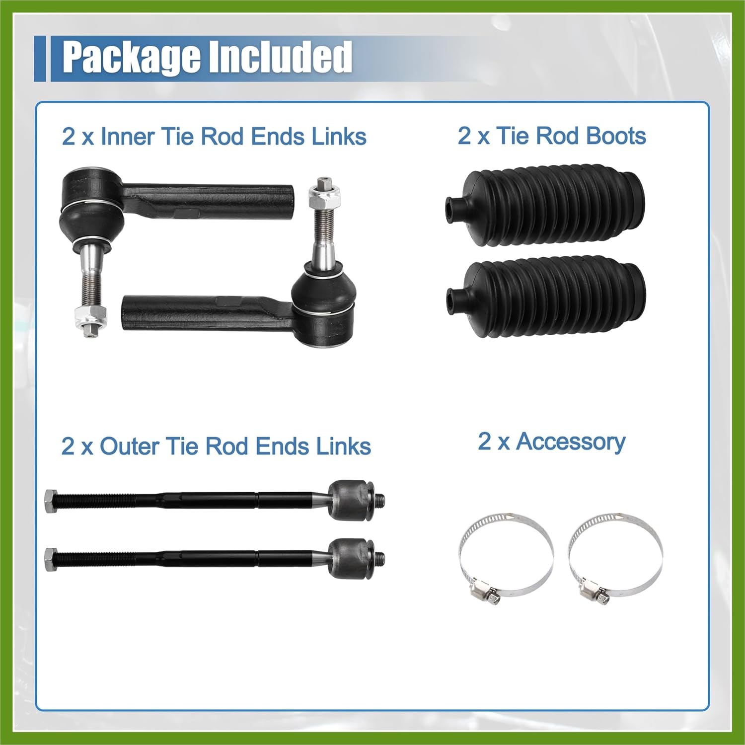 6pcs Front Inner Outer Tie Rod Links Suspension Steering Tie Rod End EV80645 ES800408 for Dodge Caliber 2007-2012 for Jeep Patriot Compass 2002-2016 Vehicle Components