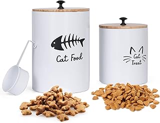 Defined Deco Airtight Cat Food Storage Container with Bamboo Lid & Scoop,Capacity Metal Pet Food Container,Great Gift for Pet Owners(4-5LbS,2-3LbS),