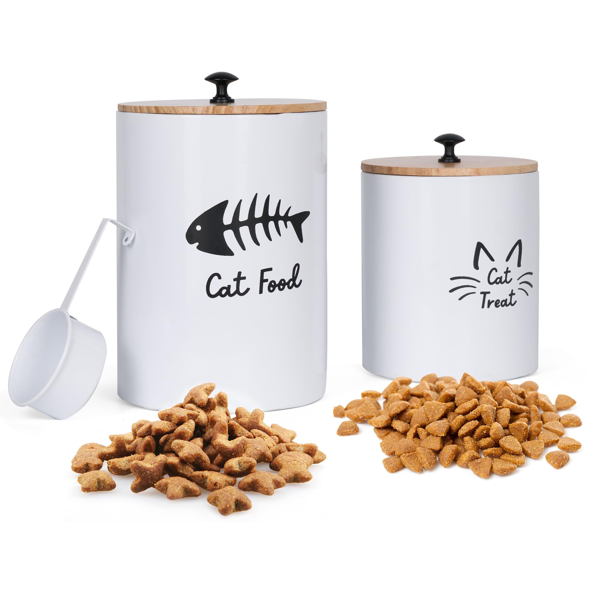 Defined Deco Cat Food Storage Container,Cat Food Container Set of 2 with Lids & Dry Scoop,Pet Food Container,Great Gift for Pet Owners(4-5LbS,2-3LbS)