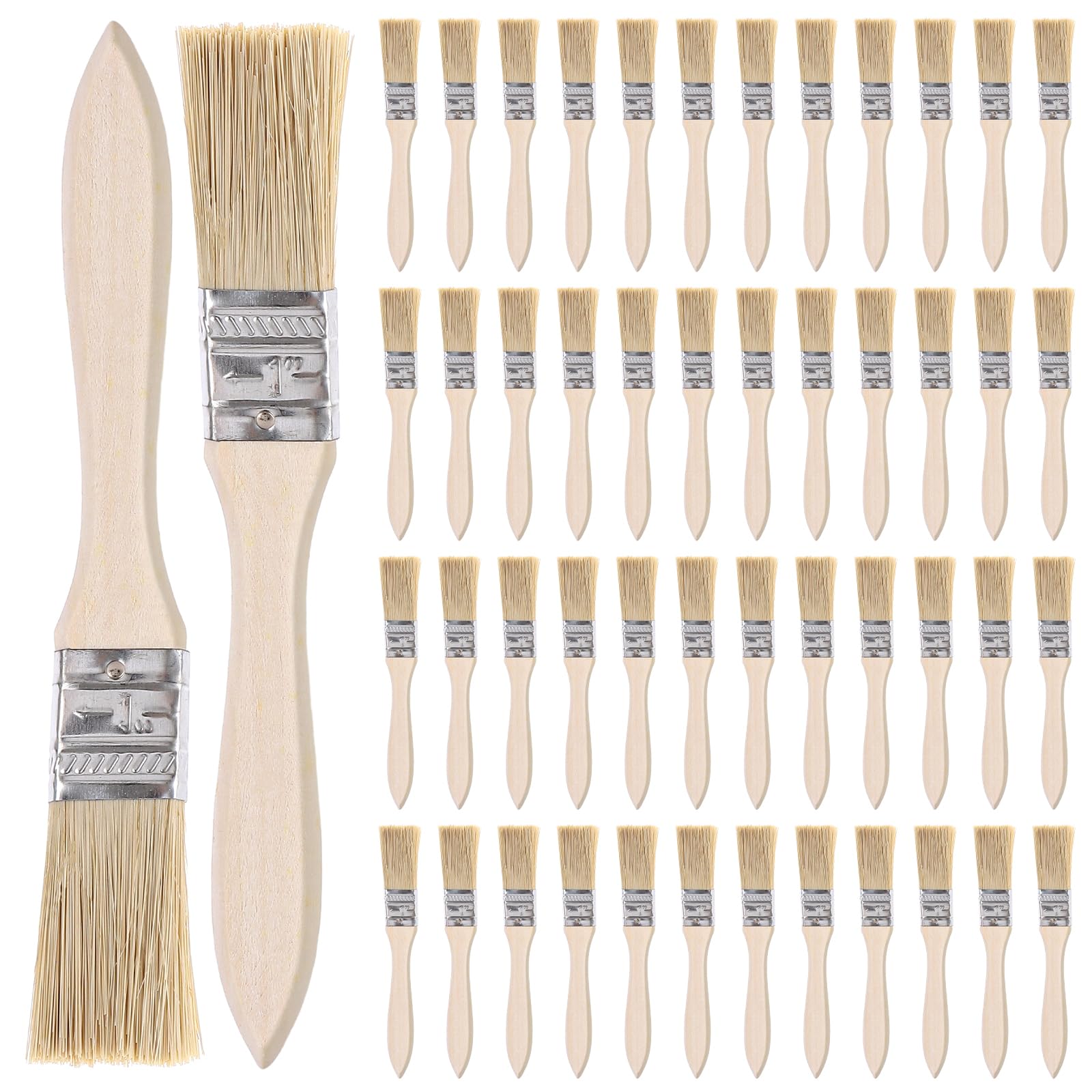 YKUKIZEE 50 PCS 1 Inch Paint Brush Flat, Small Paint Brushes, Wooden Handle Paint Brush for Stains Varnishes Glues Trim Furniture Painting Wall Ceiling Woodwork DIY