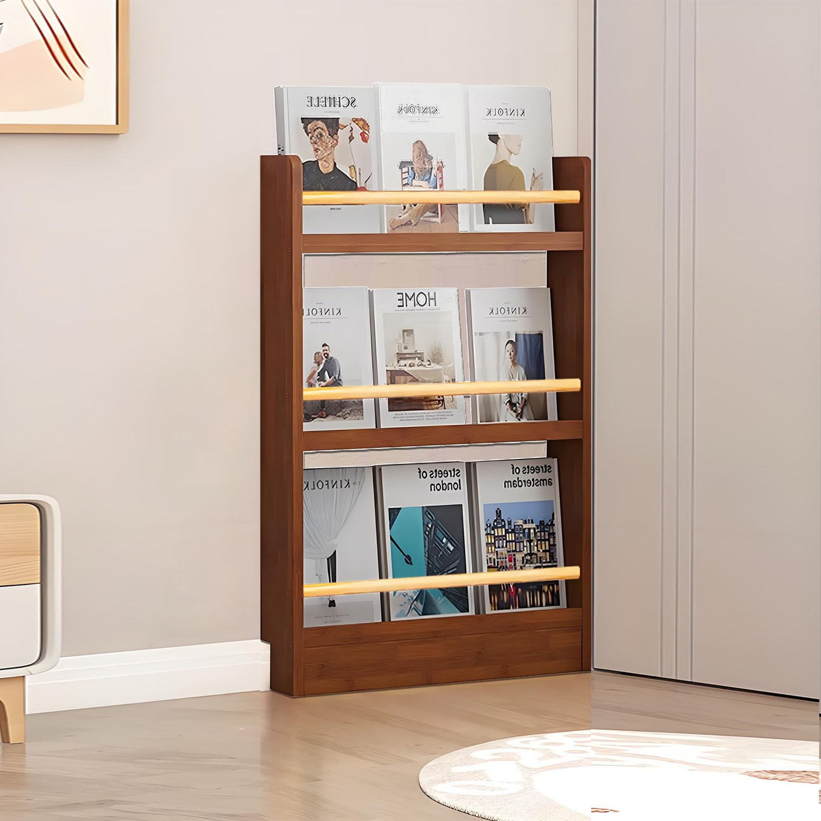 Book Shelf, Behind The Door Bookshelf, Wooden Kids Book Shelf 3/4/5/6 Tier, for Toys and Books, Space-Saving Wall Mount Narrow