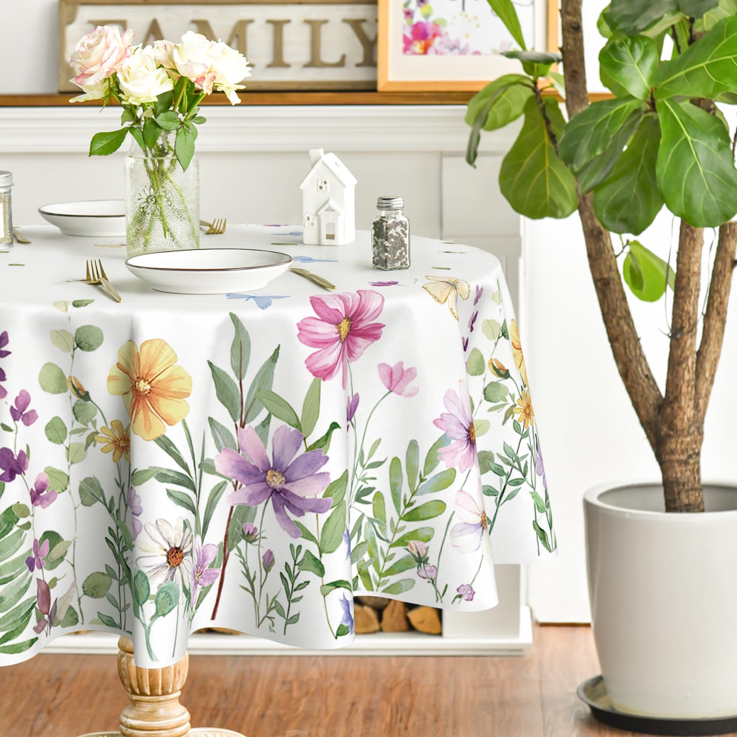 Amazon｜Horaldaily 春テーブルクロス 70×70インチ 円形 野の花 花柄 