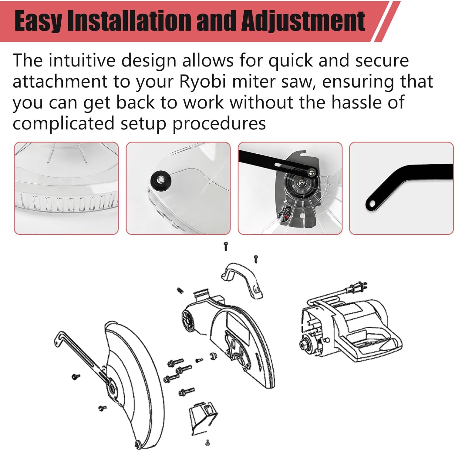 Miter Saw Parts Lower Blade Guard Replacement for Ryobi 10" Sliding Compound Miter Saw TSS102L TS1345L - Replaces Ryobi Part # 080016005704 (for 12" TSS121, TSS121T, TSS120L)