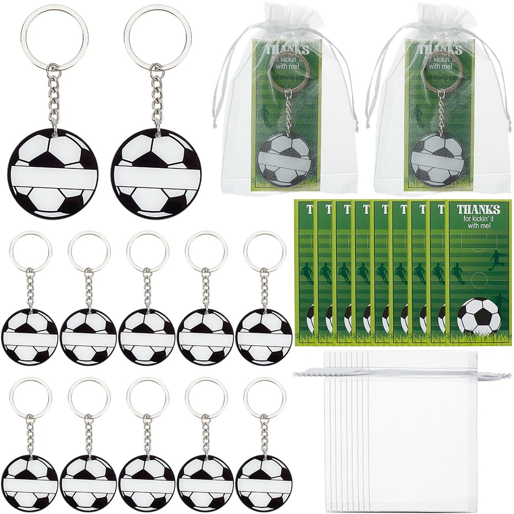 Porte-clés football SUNNYCLUE lot de 30 avec cartes de remerciement et sacs