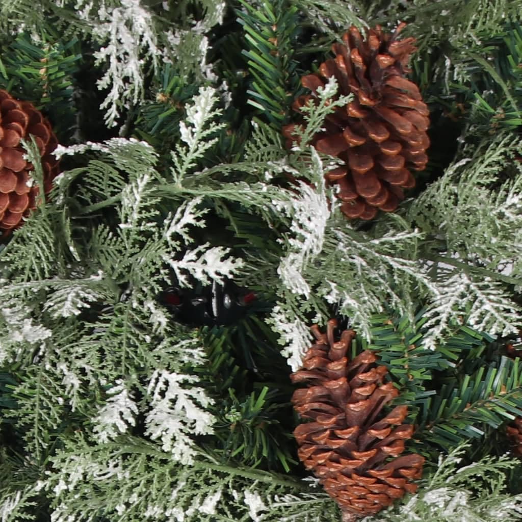 Choinka 225 cm z 300 diodami LED, składana, realistyczna choinka z PCW i PE z szyszkami sosnowymi, śnieg, stabilna do wnętrz, zielona