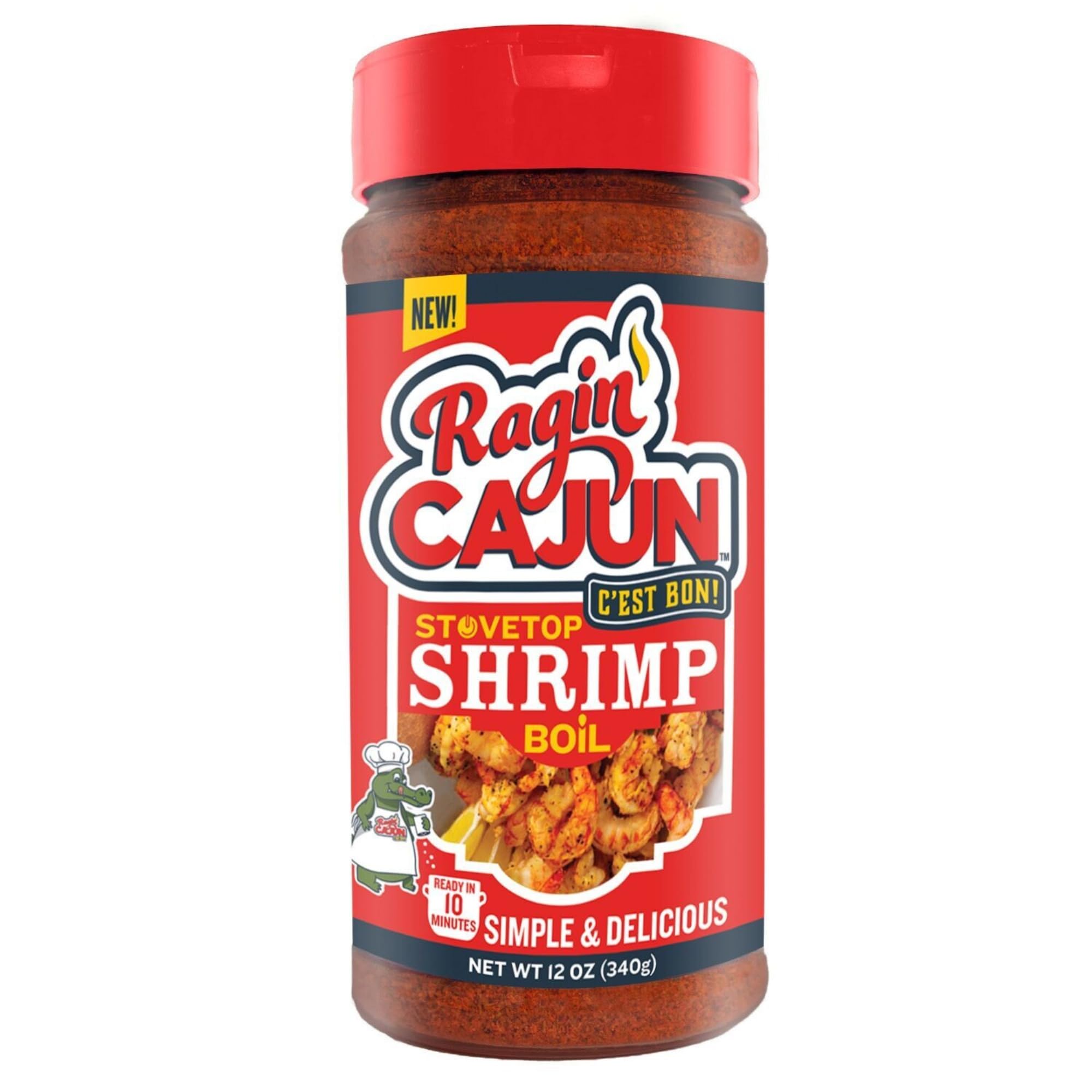 Ragin' Cajun Stovetop Shrimp Boil Seasoning - 12 oz Jar, Gluten-Free, No MSG - Authentic Louisiana Cajun Spice for Seafood