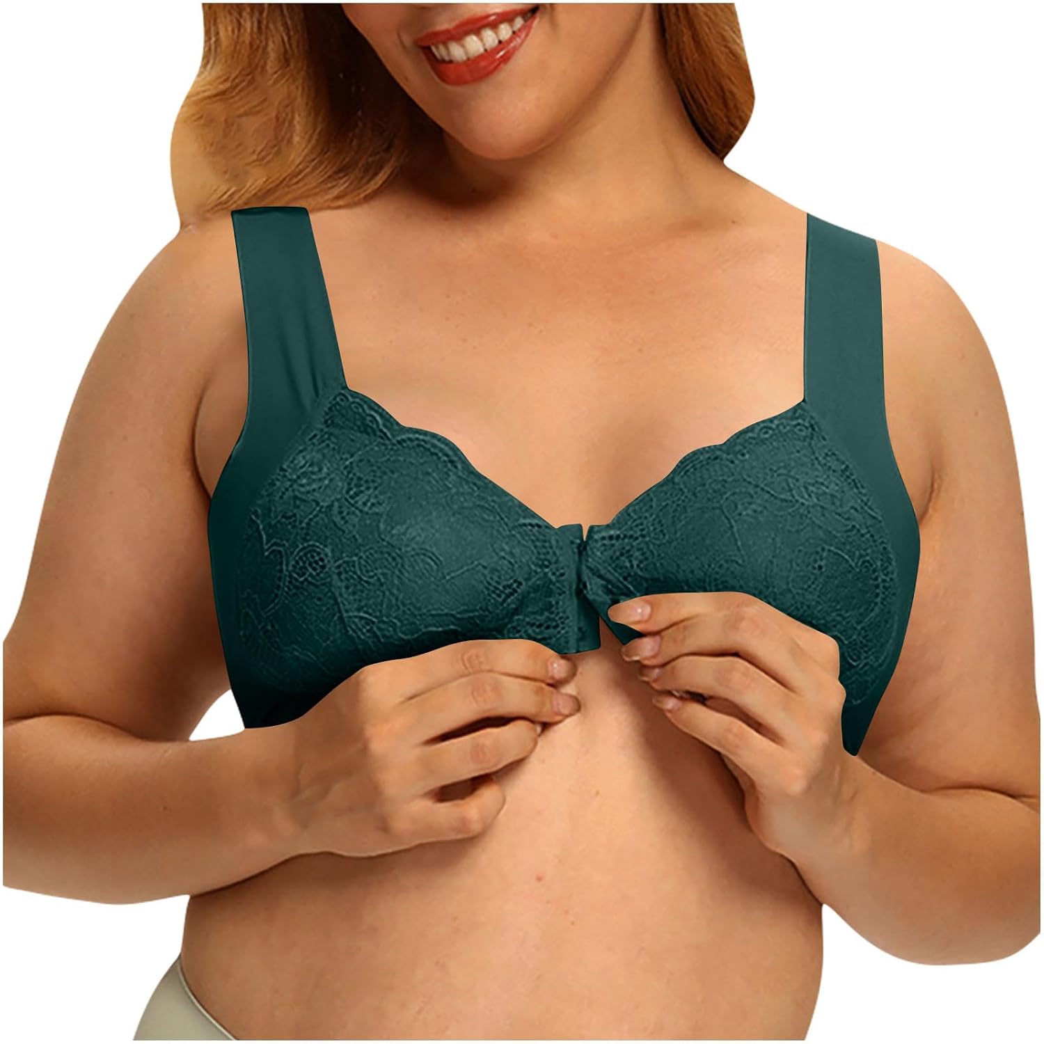 Bra for Seniors Front Closure Breathable Push Up Bras Wireless Support No Underwire Daisy Bra Deep V Neck Bralettes
