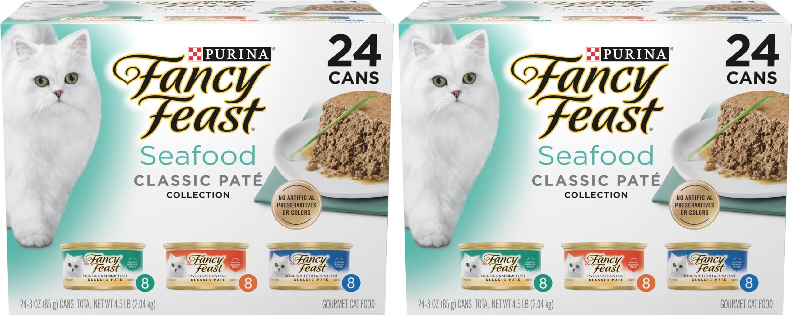 Fancy Feast Purina Seafood Classic Pate Collection Grain Free Wet Cat Food Variety Pack - (Pack of 48) 3 oz. Cans