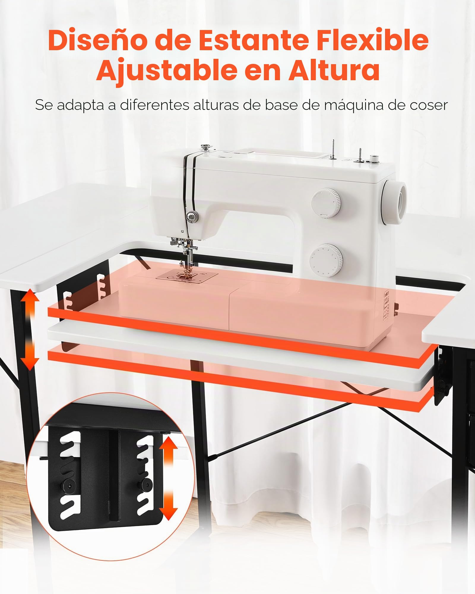 VEVOR Mesa de Costura con Tablero Plegable, Estante Ajustable y Patas de Acero, Multiusos, para Estudio de Moda en Casa, Estudio de Arte, Institución Educativa, Color Blanco, 1045 x 600 x 760 mm