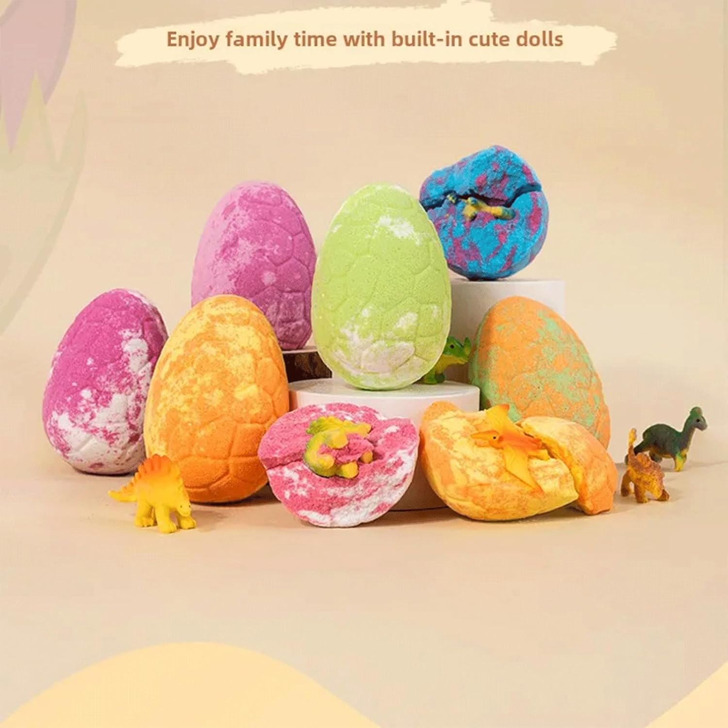 Easter Bath Bombs with Surprise Inside, Bath Bombs for Kids, 6 Pack Dinosaur Egg with Surprise Dinosaur Toys Inside, Natural Sea Salt Color Changing Spa Bath Balls (Pink)