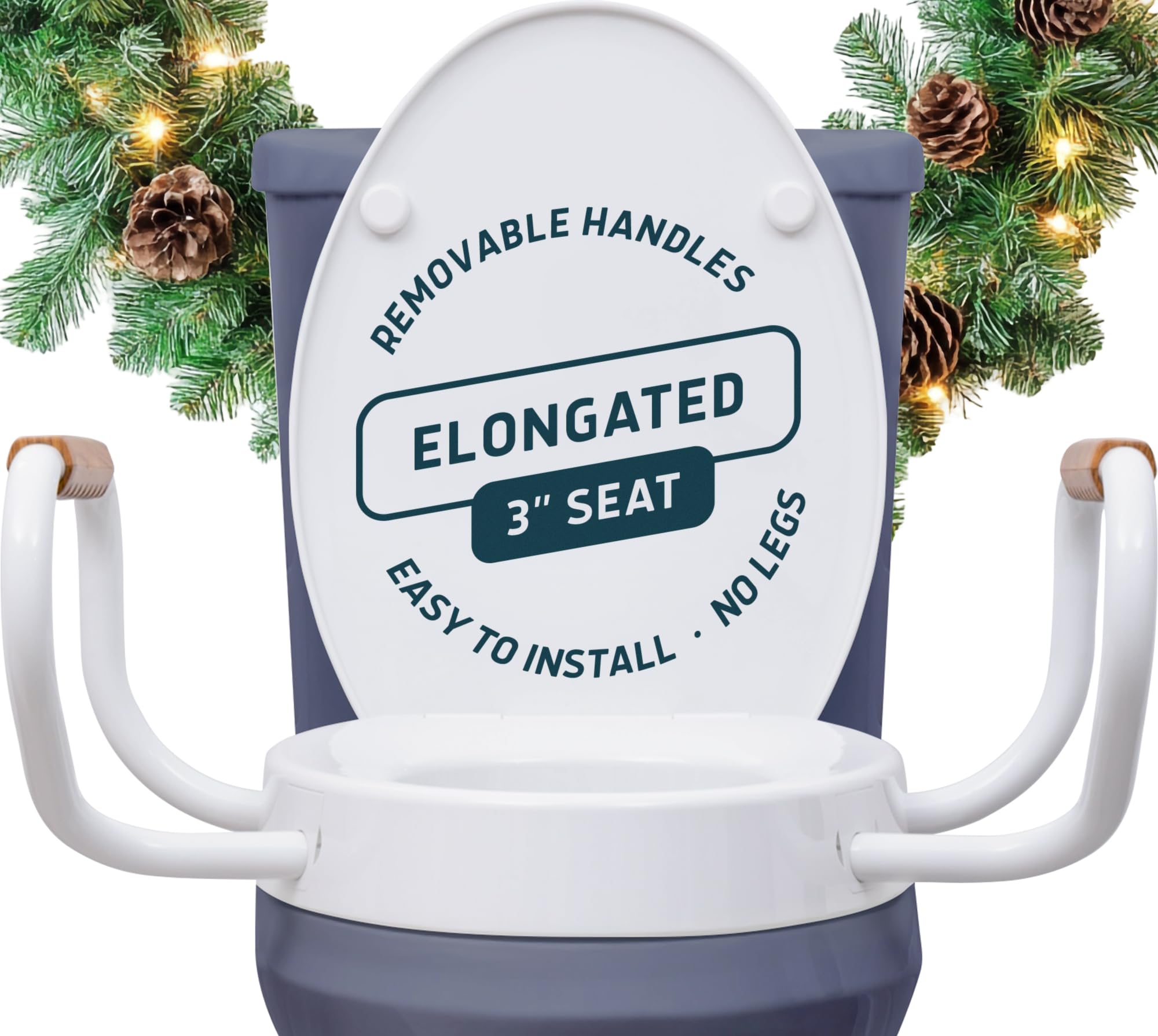 Lunderg Raised Toilet Seat with Handles - Elongated - Easy to Install Toilet Seat Risers for Seniors - Adds 3 Inches & Works like the one you've always used - Elegant design - No Hospital Vibe