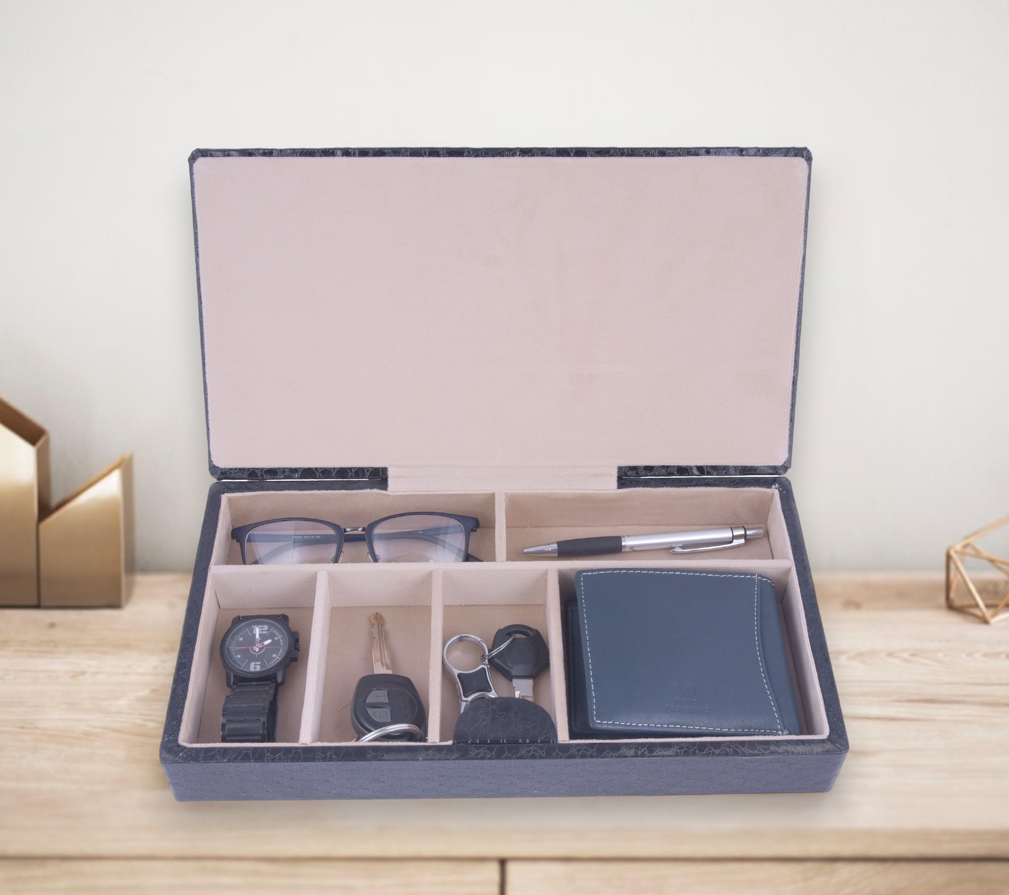 Angira handicrafts Mens Organizer Case for Glasses, Keys, Wallet, Watch and More, Black Leather-picture-11