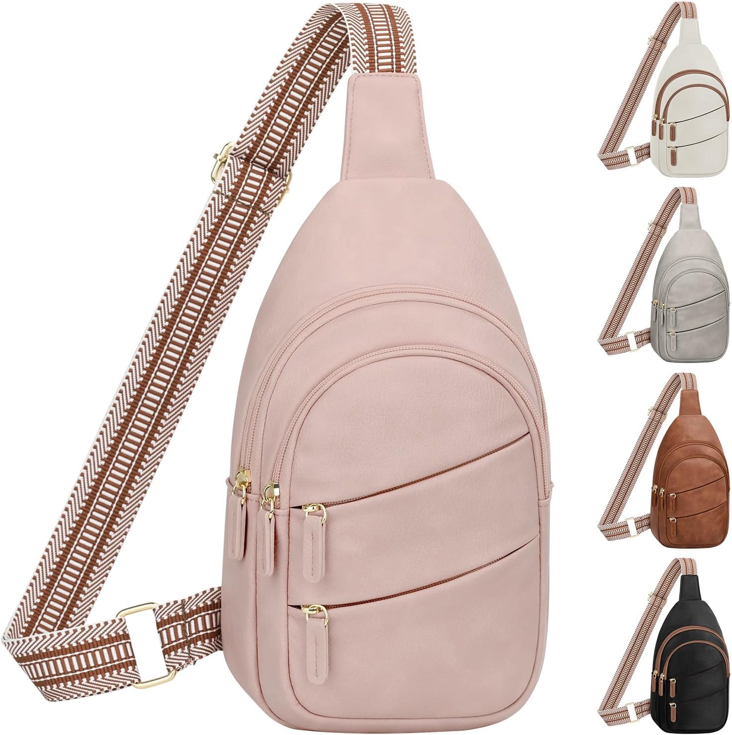 Crossbody Bags for Women Small Sling Bag Waterproof Cross Body Chest Bag Fanny Pack Travel Purse for Camping Hiking Travel Pink