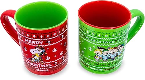 Miniatura 2 de Peanuts Charlie Brown y Snoopy Suéteres Navideños Tazas de Cerámica, Juego de 2 | Tazas de Café de 14 Onzas