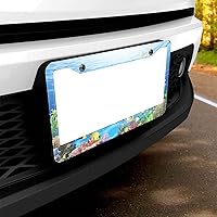 Vista 5 de HOSNYE Underwater World - Marco de matrícula de metal con peces de coral, océano azul, cubierta de placa frontal, marco de placa de automóvil