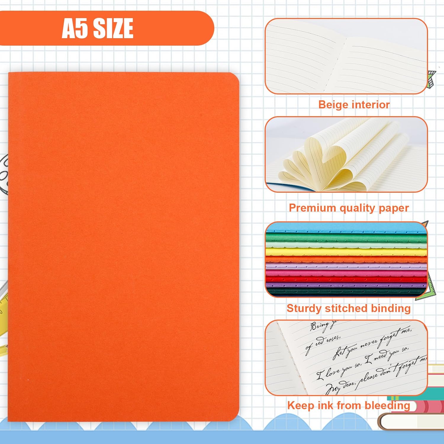 24 Pack Notebooks Bulk,College Ruled Notebook,Small Journals Bulk,A5 Lined Notebook,5.5x8.3 inch,60 Pages/30 Sheets,Travel Journals Notebooks for Writing Office Supplies(12 Colors)