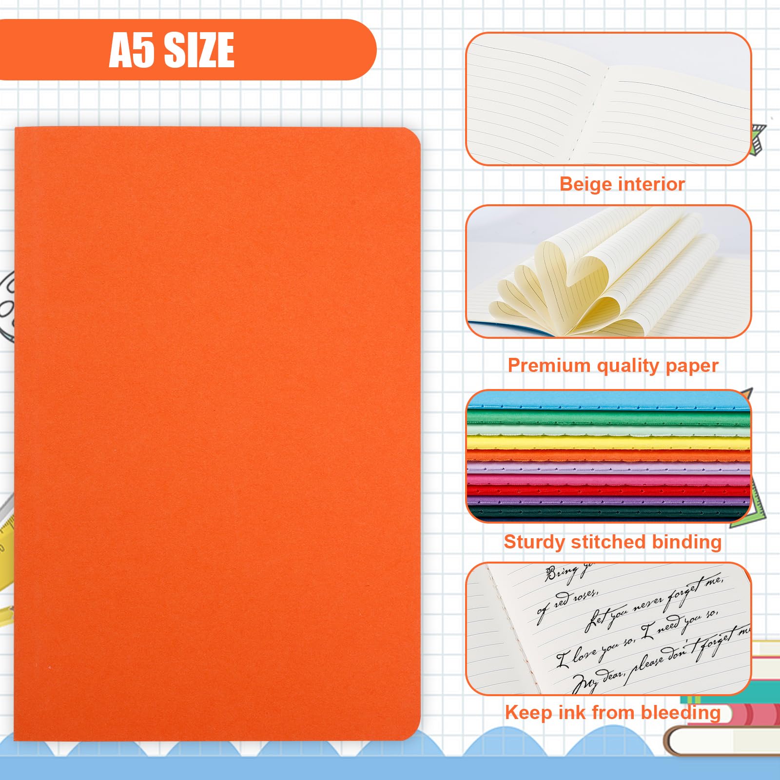 Confezione da 24 quaderni a righe, piccoli diari a righe, formato A5, 14 x 21,1 cm, 60 pagine/30 fogli, diari di viaggio per scrivere forniture per ufficio (12 colori)
