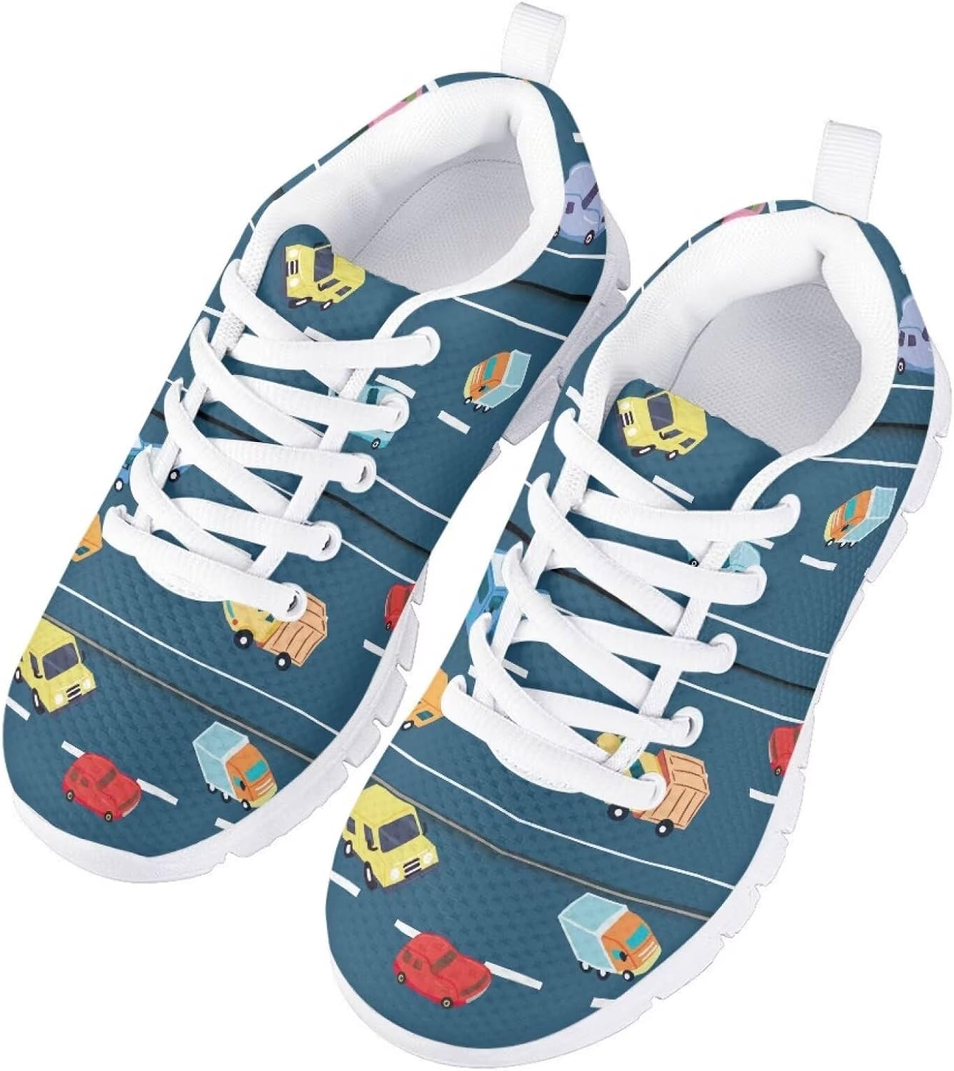 Kids Sneakers Boy's Athletic Running Shoes Non Slip Breathable Mesh Tennis Shoes Toy Car Print Sports Sneakers Comfor Casual Walking Shoes