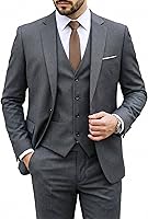 MYS Men's Slim Fit 3-Piece Suit with Tie - One Button Jacket, Vest, Pants for Wedding, Prom, Business (19 Colors)