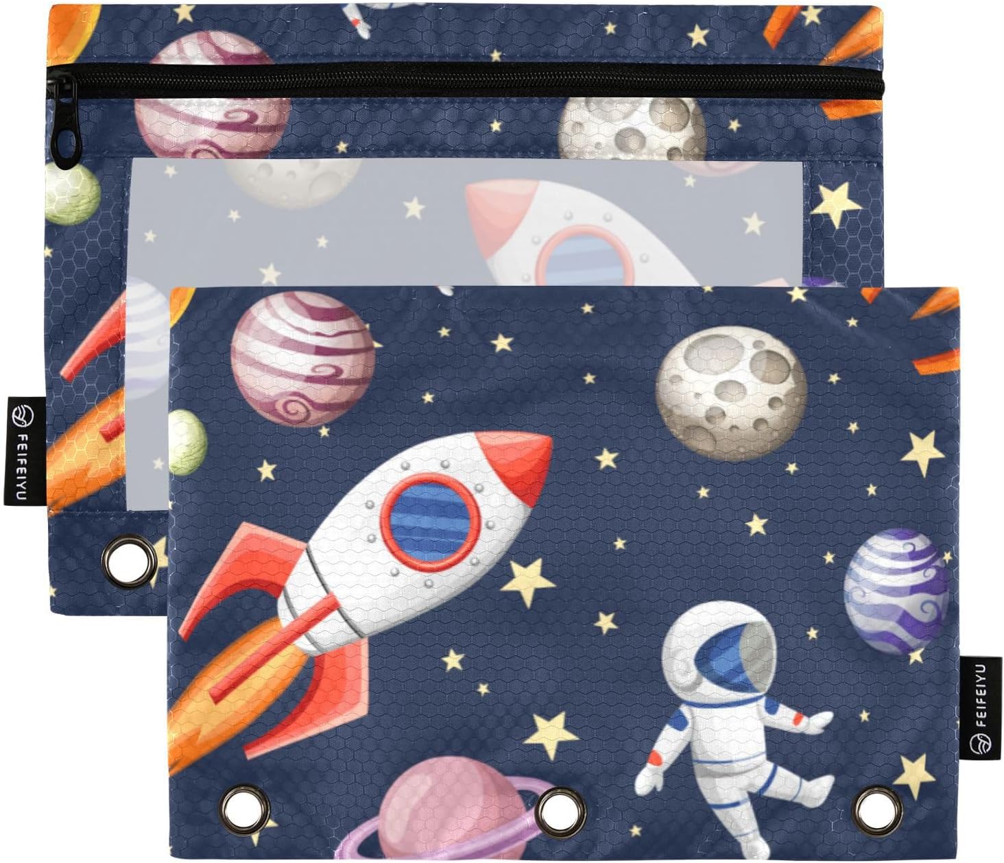 Space Galaxy Pencil Pouch for 3 Ring Binder 2 Pack Large Capacity Pencil Pouch with Zipper Clear Binder Pencil Case for College Office Daily Supplies