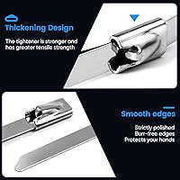 Vista 4 de Bridas de metal, 100 piezas de 11.8 pulgadas, bridas de acero inoxidable 304 multiusos, adecuadas para valla de eslabones de cadena al aire libre