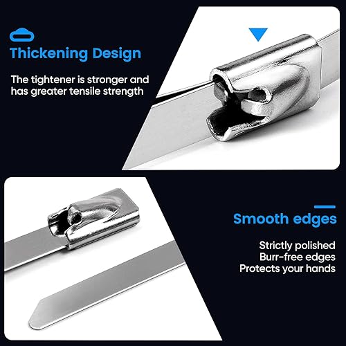 Miniatura 4 de Bridas de metal, 100 piezas de 11.8 pulgadas, bridas de acero inoxidable 304 multiusos, adecuadas para valla de eslabones de cadena al aire libre