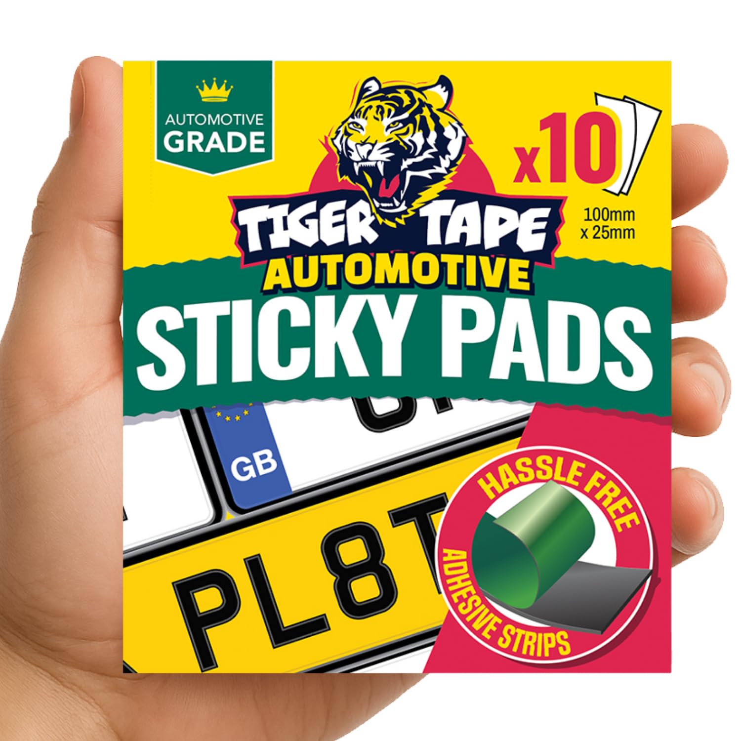 Tiger Tape Car Number Plate Sticky Pads | Automotive Grade Adhesive Double Sided Stickers. Perfect for Car License Plate Fixings | No drilling required | Permanent