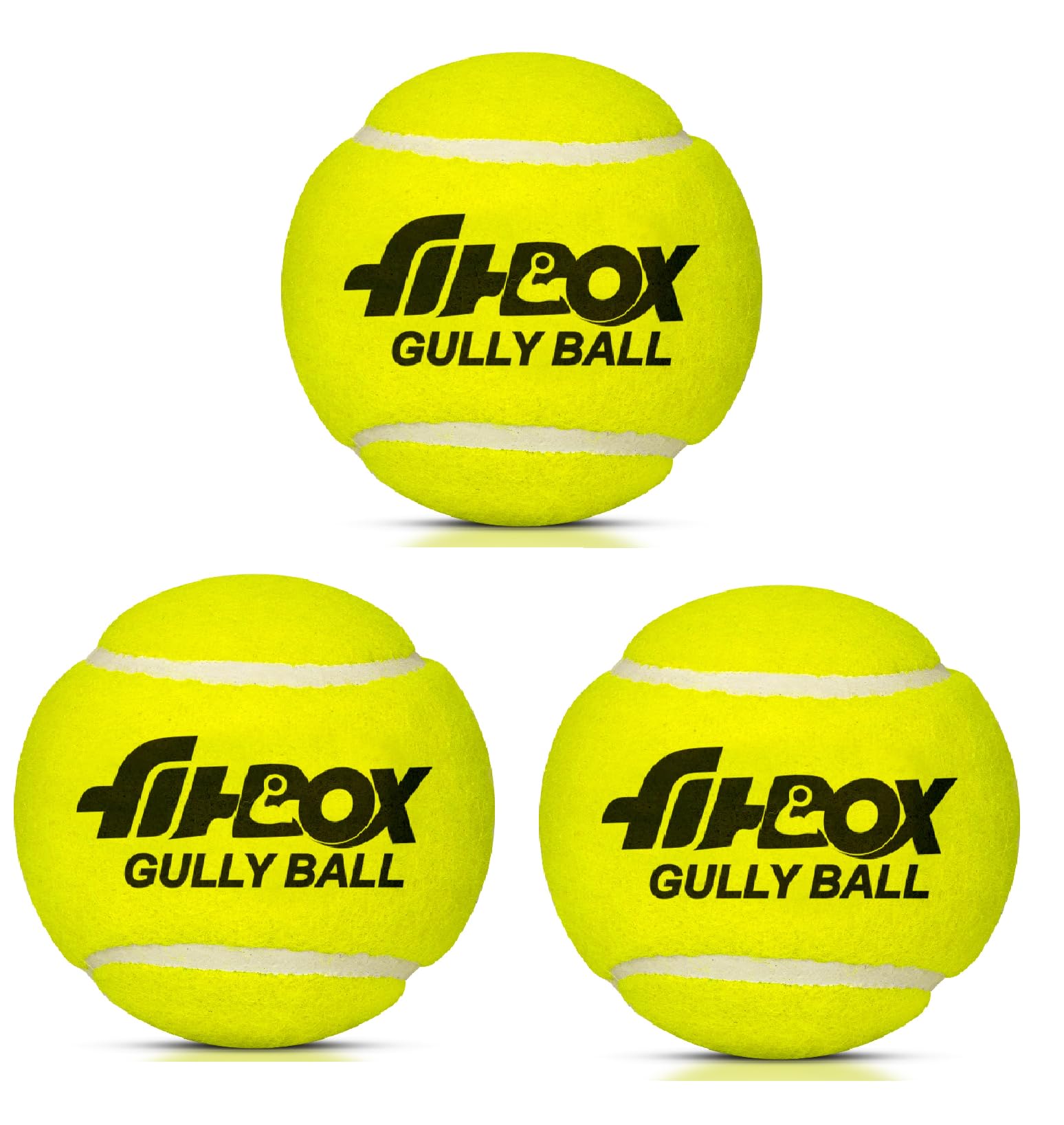 FitBox Sports Gully Ball (Pack of 3) Tennis & Cricket Ball, Yellow, 80mm, 3 Pieces, Blend