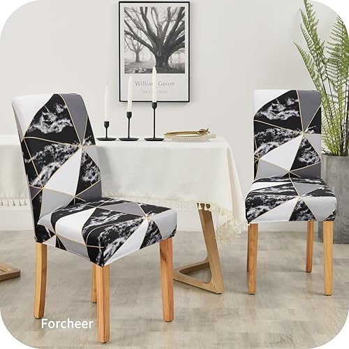 Vista 124 de Forcheer - Juego de 4 fundas elásticas para sillas de comedor con estampado elástico, lavable, extraíble, para cocina, hotel, restaurante