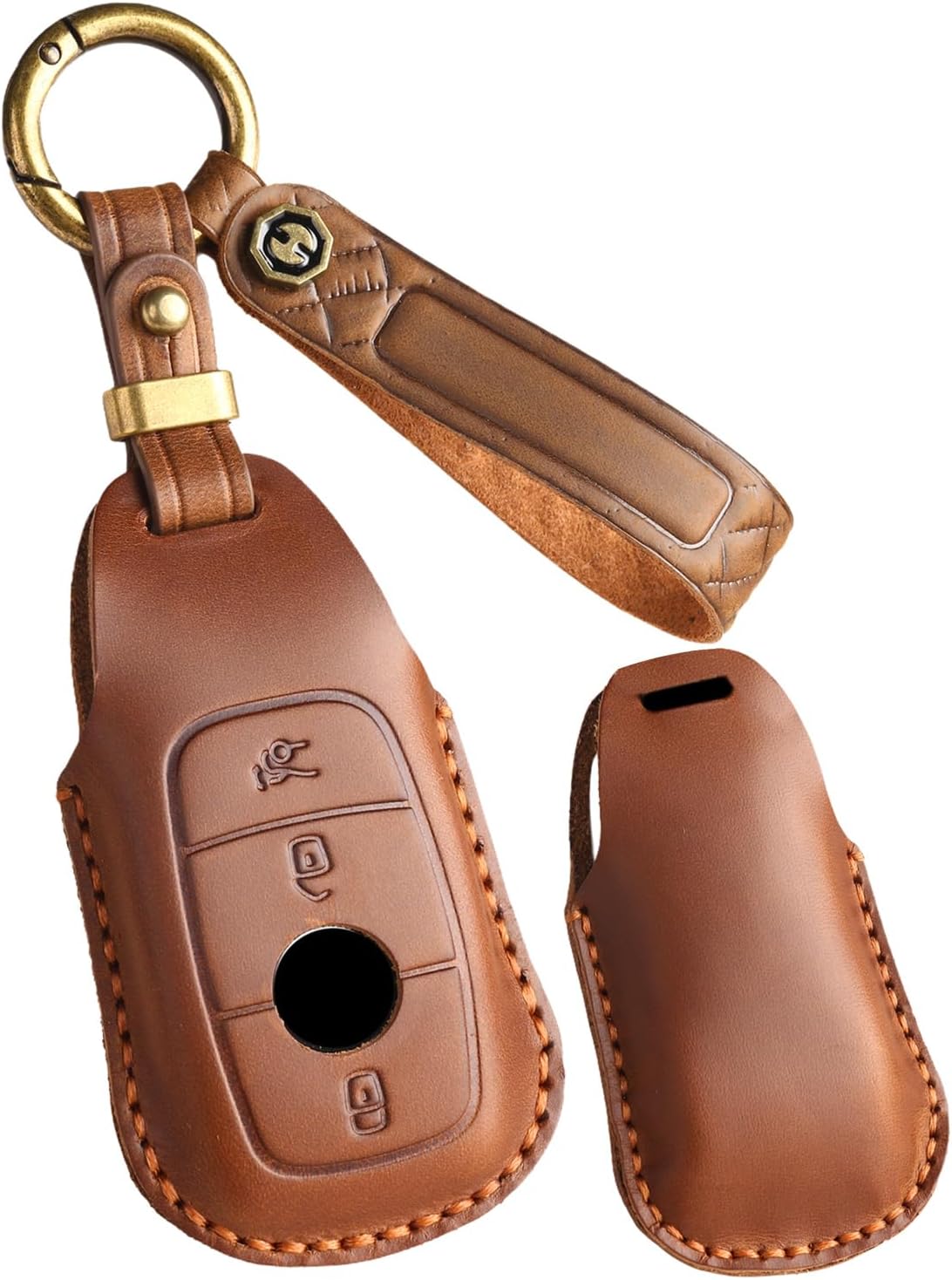 SANRILY Leather Personalized Key Fob Cover Fit for Benz E-Class 2019-2021 S A C G-Class Keyless Fit for Mercedes Key Case 4 Button Customized Keychain Holder Festival Gifts for Women Men Black