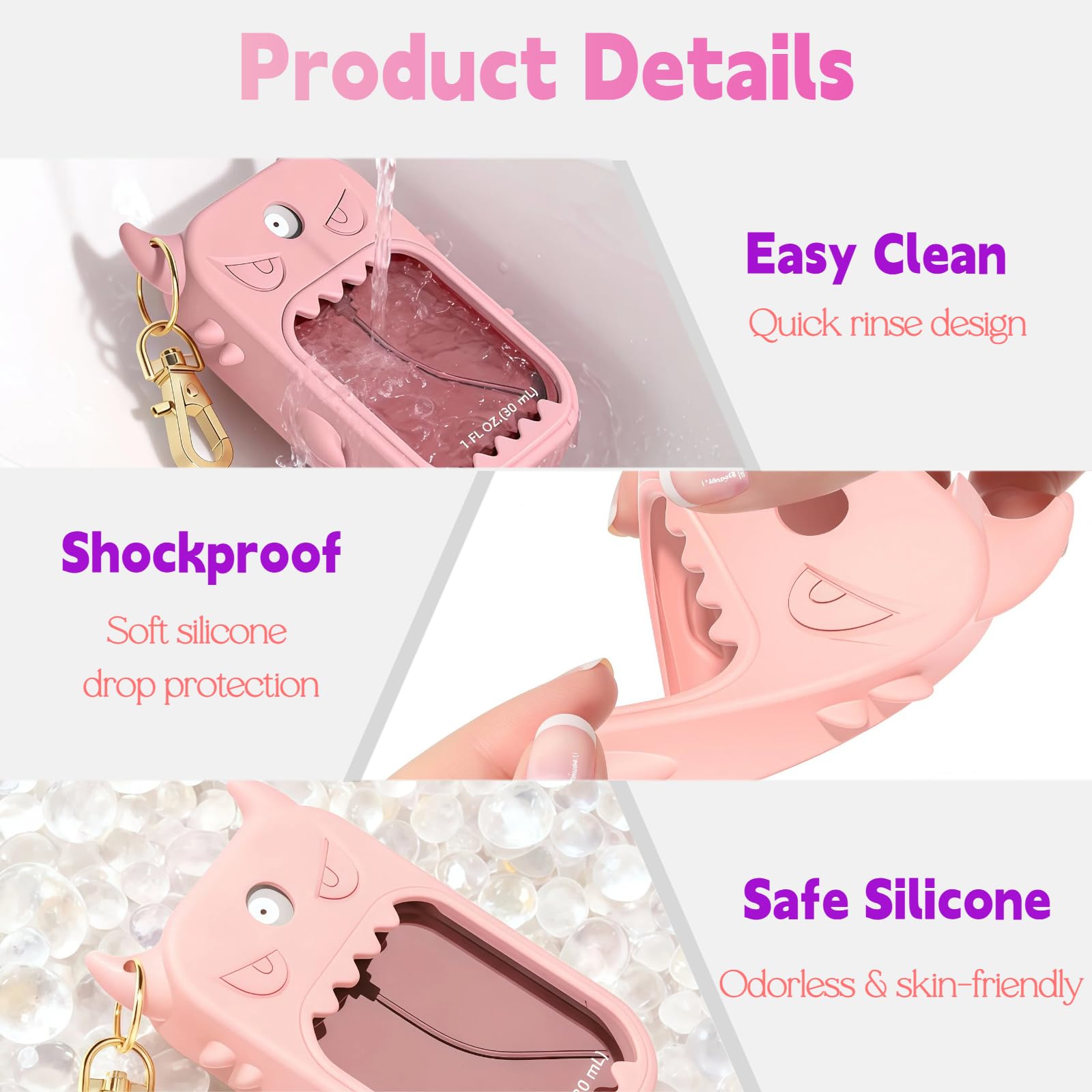 Paquete de 2 fundas de silicona de 30 ml compatibles con el spray desinfectante de manos Touchland (rosa y morado)