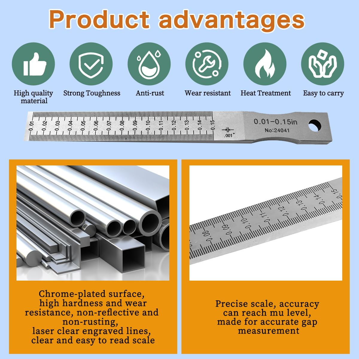 Taper Gap Gauge,Inch Unit 0.01"-0.15",Graduation 0.001"