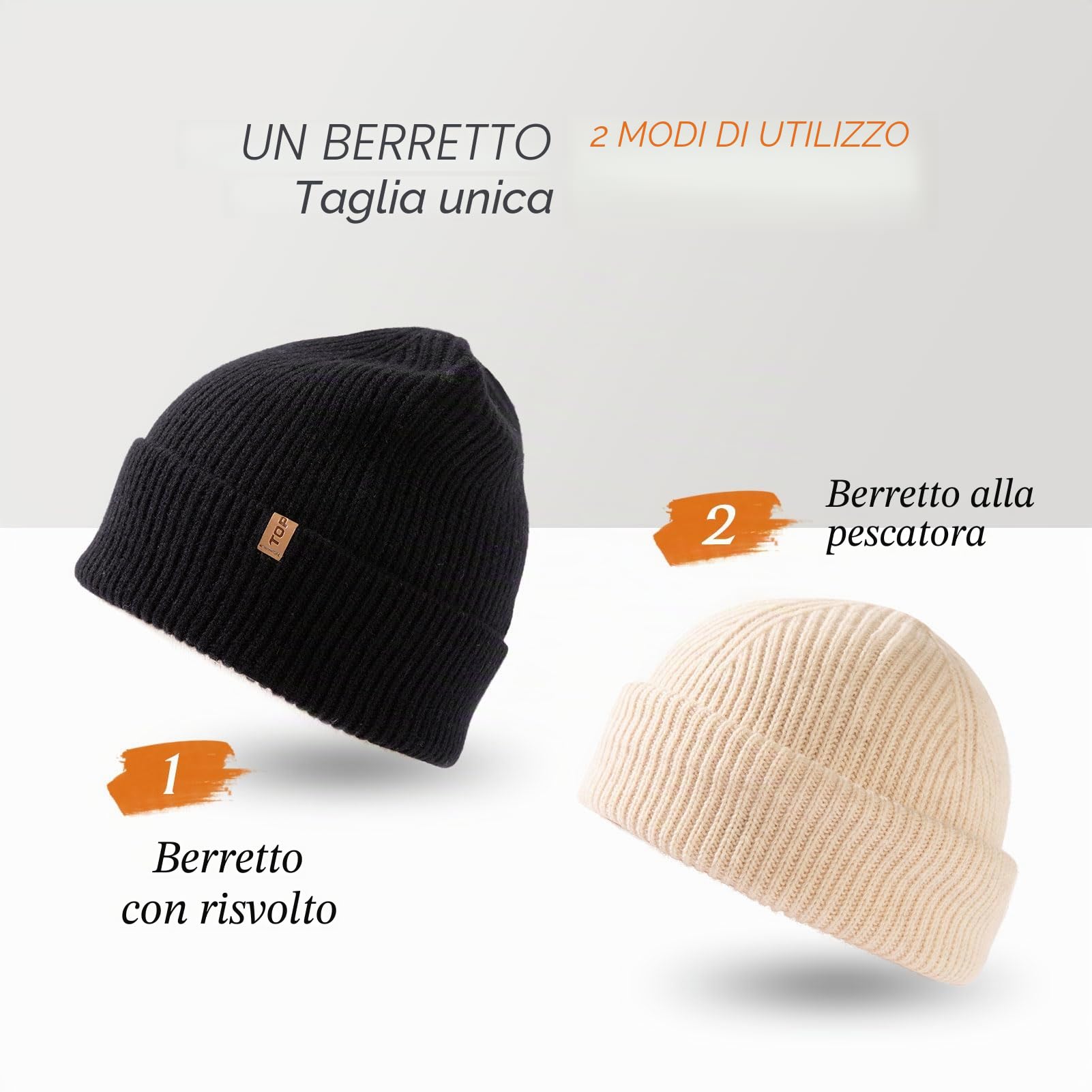 TOP-EX Oversize Cashmere Merino Wool Unisex Skull Beanie Hat Cuffed Knit Berretto invernale