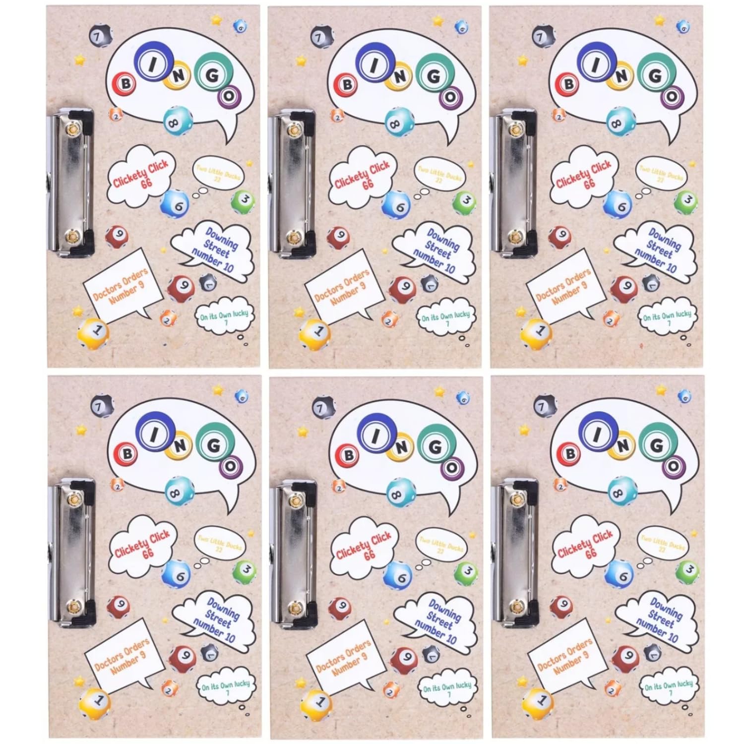 evelay 6 Pack Bingo Board Colourful Design Clasp Clip Small Lucky Clip Board Coloured