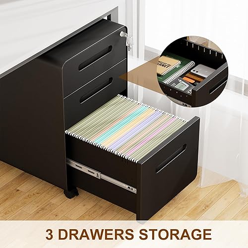 Miniatura 54 de Archivador de 2 cajones con cerradura y 4 llaves, archivador móvil de metal, archivadores para oficina en casa, debajo del escritorio, premontaje