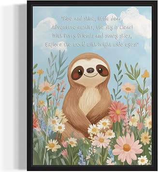 Sloth Unframed Art Print Poster with Poem, Animals Nursery Wall Decor Cute Wild Animals Artwork For Baby Bedroom Kids Room Home Decoration Gallery 11 Sloth, 10"L x 8"W, Unframed