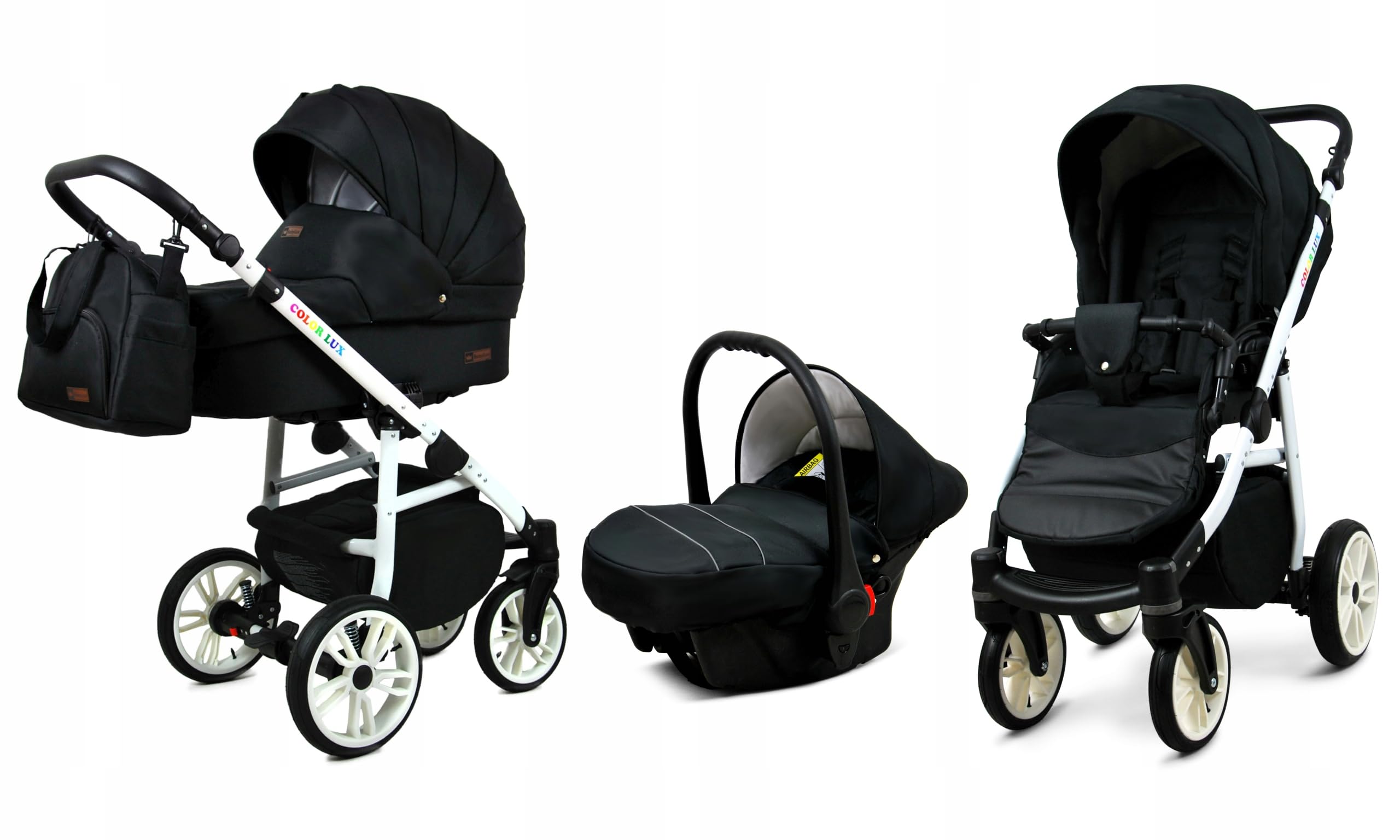 BabyLux® Kinderwagen Set 3 in 1 - Color Lux - incl. Babywanne, Buggy Sportsitz, Auto-Babyschale - Autositz - Kinderwagenset - Kombikinderwagen mit Wickeltasche, Regenschutz usw.