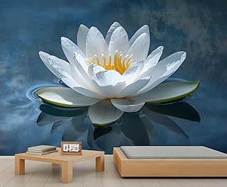 Lotus Mural Wallpaper - 79" x 79" Mural, Modern Floral Wall Murals for Living Room Bedroom, Summer Flower Poster, Lotus Wallpaper (Not Peel and Stick)