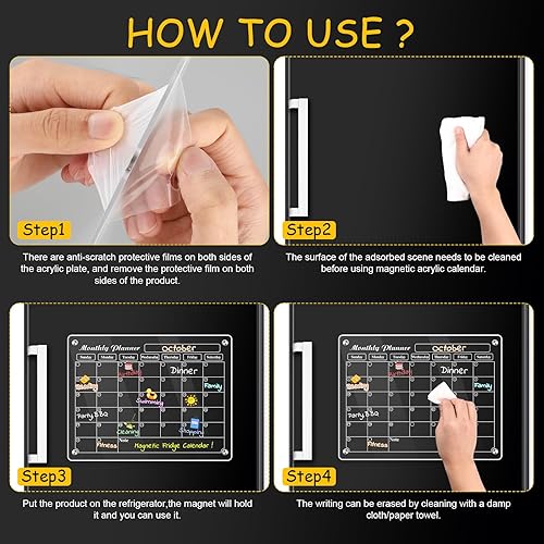 Miniatura 4 de LOVIMAG Calendario magnético acrílico para refrigerador, tablero de planificación magnético de acrílico transparente de borrado en seco de