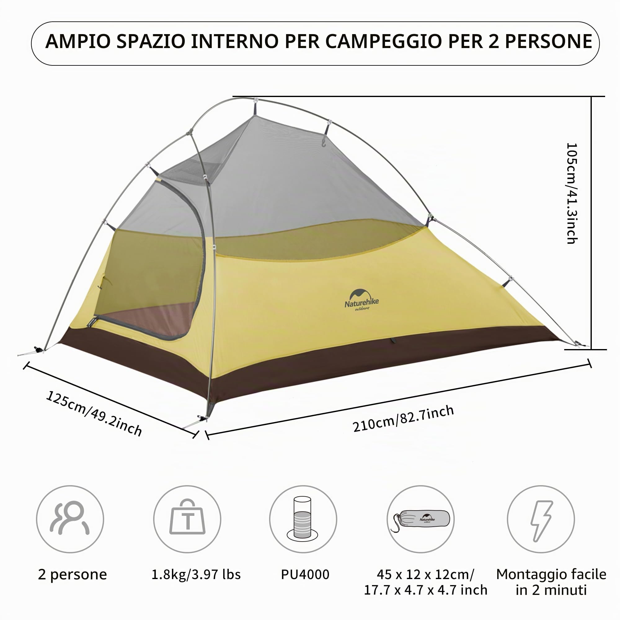 Naturehike Cloud-up 2 Persona Tenda Campeggio Doppio Strato 3-4 Stagioni