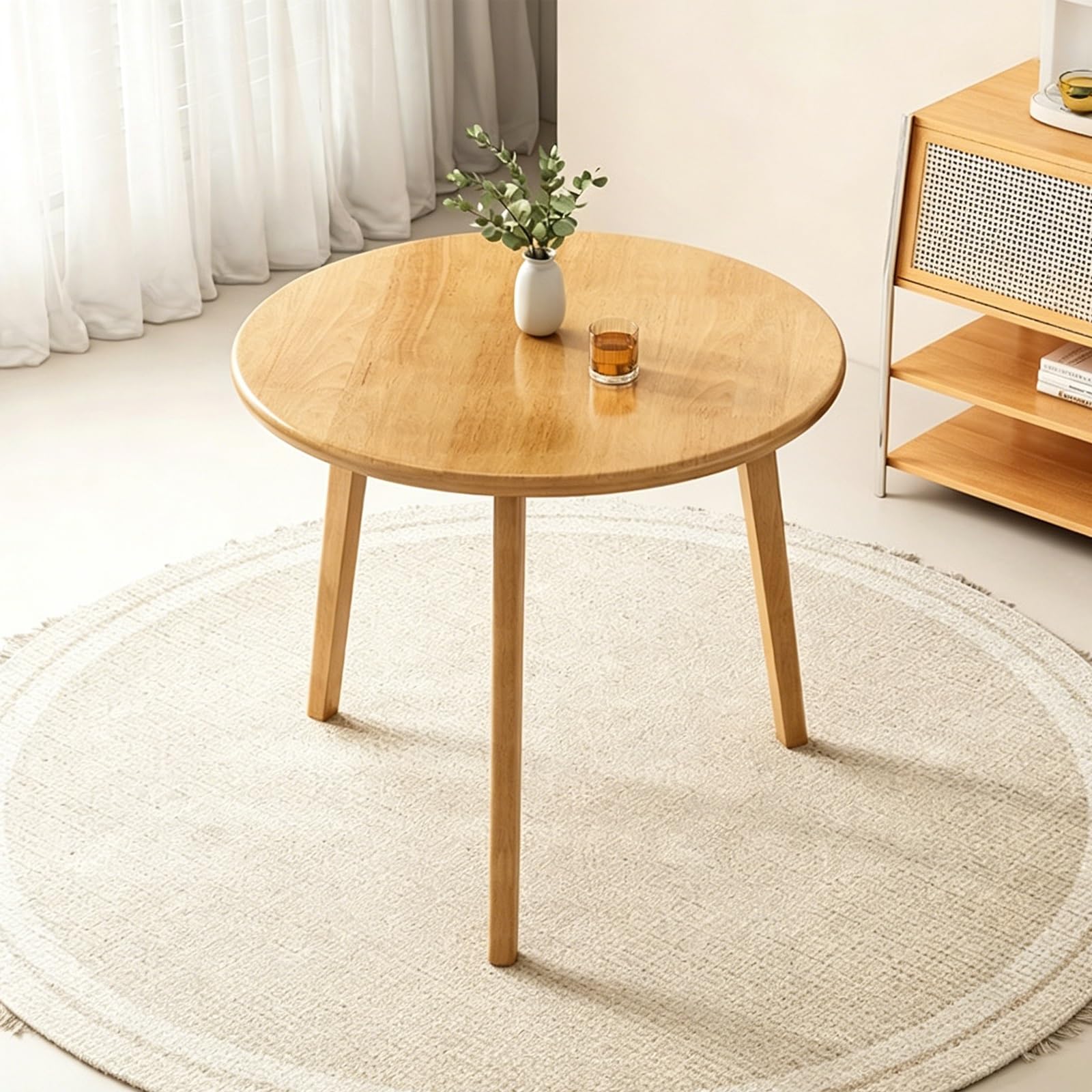 Tavolo da cucina rotondo in rovere massello, per 2/3 persone, gambe a supporto triangolare, per sala da pranzo, appartamento, negozio di tè.(Wood,60x60x75CM/23.6x23.6x29.5IN)