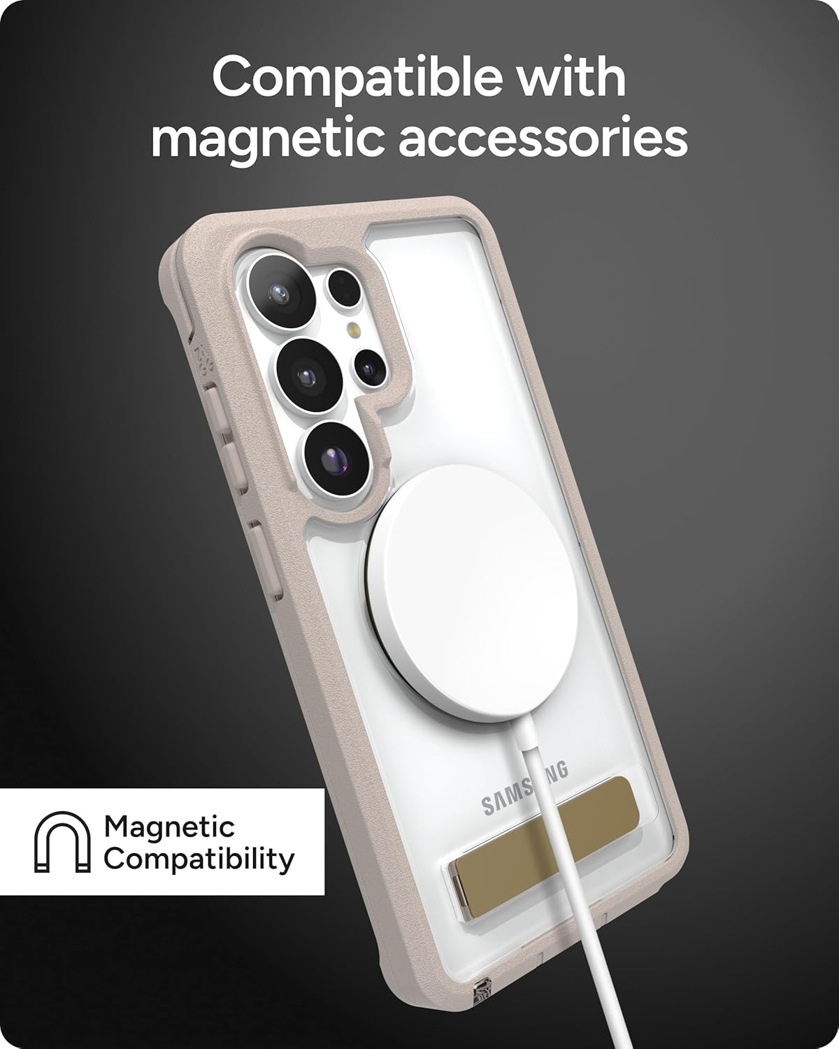 ZAGG Rainier Snap Samsung Galaxy S26 Ultra Case with Kickstand - Latte, 22ft Drop Protection, Rugged Dual-Layer Magnetic Case, Graphene Fortified Heavy Duty Shockproof Cover, Military Grade Defense
