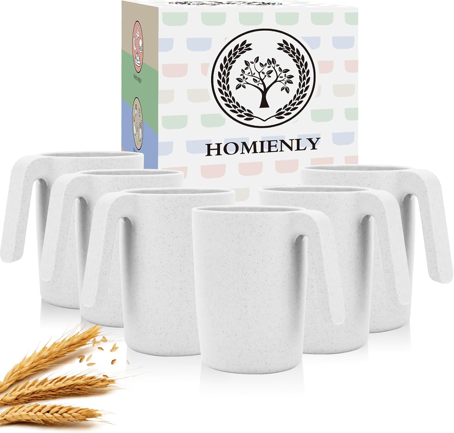 Homienly Coffee Mug Set - Wheat Straw Cups, Alternative to Plastic Coffee Cups Reusable | Unbreakable for Hot Chocolate, Tea, & Coffee | Microwave Safe, Dishwasher Safe Drinking Cups (White)