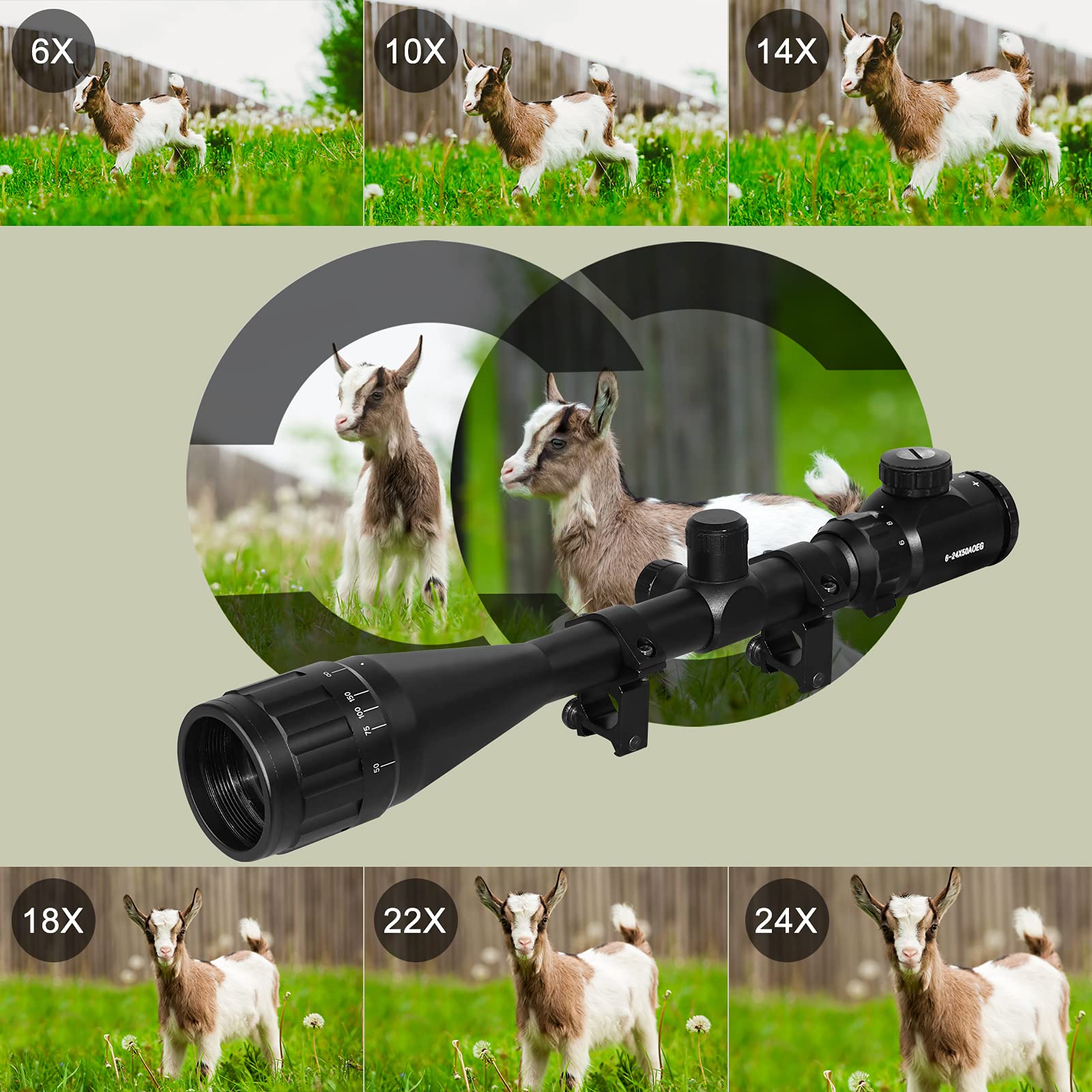 HENGMEI Lunette de Visée 6-24x50AOEG Télémètre Rouge & Vert Mil-Dot Chasse avec Anneaux de Montage Rail pour Chasse