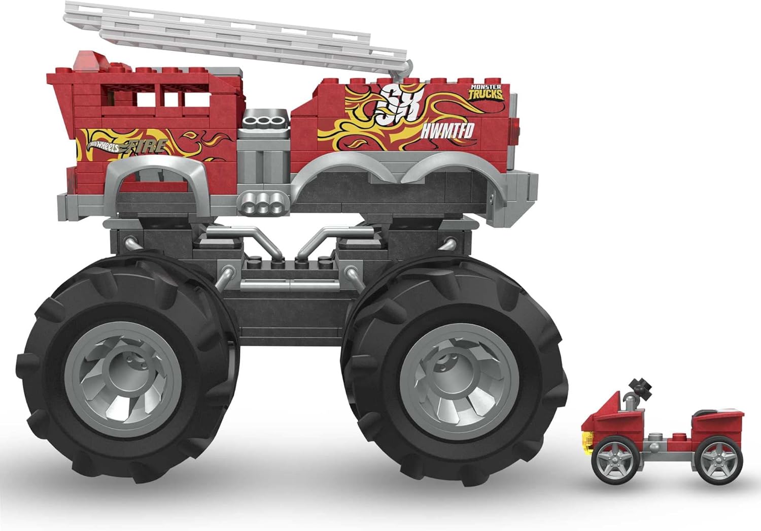 MEGA Hot Wheels Monster Trucks Toy Car Building Set, HW 5-Alaram Fire Truck with 284 Pieces, 1 Micro Action Figure Driver, Red, Kids Age 5+ Years