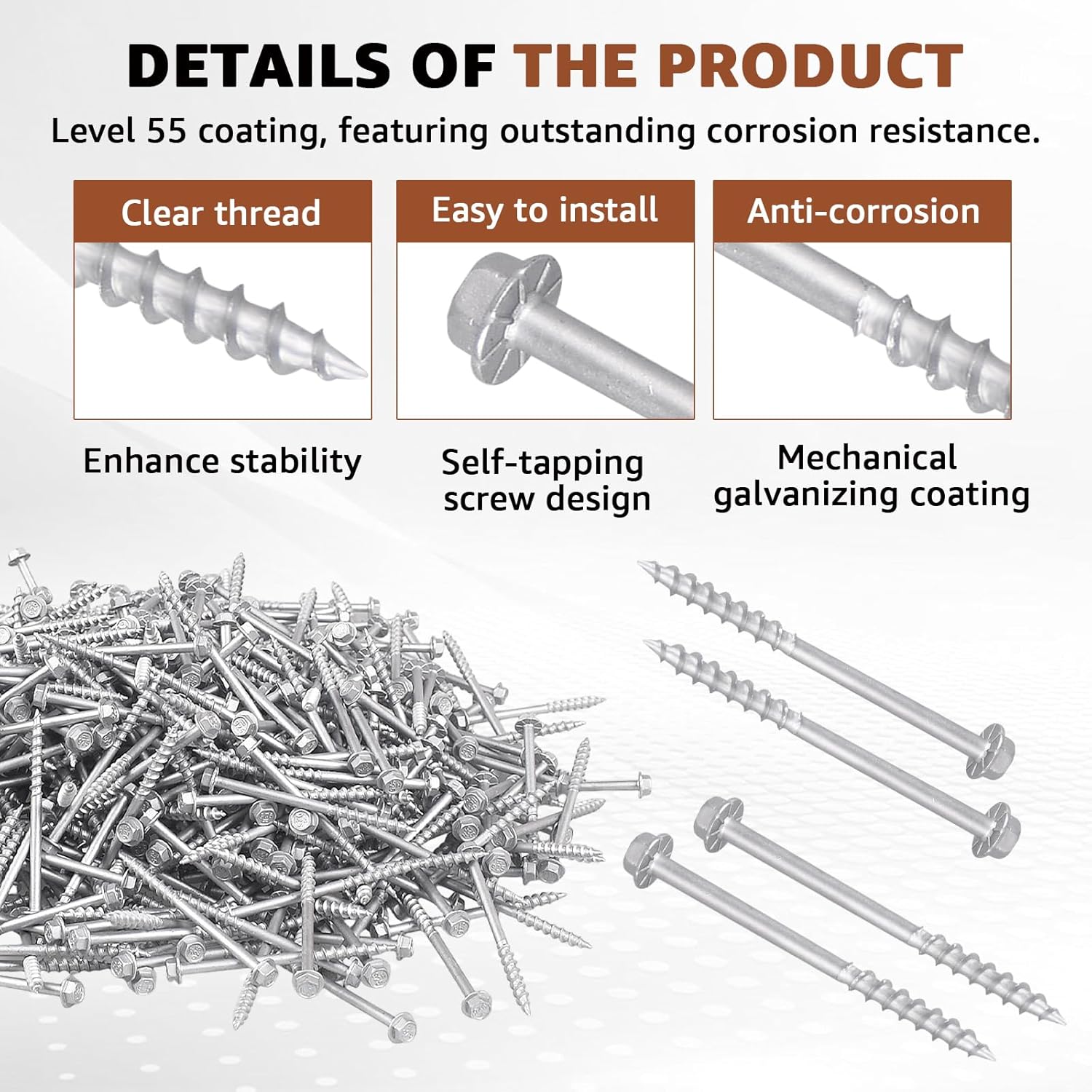 #9 x 2-1/2 Inch Structural Connector Screws – 1/4" Hex Head Wood Screws, Heavy-Duty Fasteners for Joist Hangers & Framing, Hex Bit Included, 500 Count