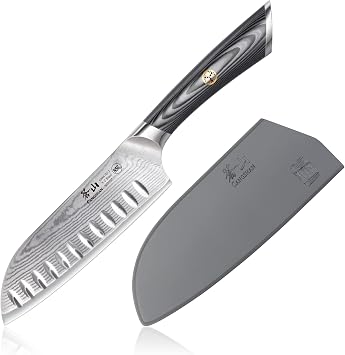 Cangshan NAKA Series 6-inch Santoku Knife with Sheath, Forged X-7 Damascus Steel, 503107