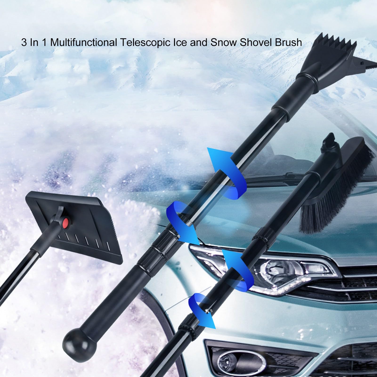 XHTLLO Extendable Snow Brush and Ice Scraper, Retractable Car Snow Shovel Set, Multifunctional Emergency Snow Removal Kit for Cars, Trucks, SUV