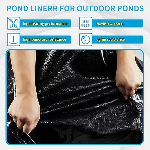 Miniatura 4 de Revestimiento de estanque de polietileno reforzado de 25 x 30 pies, revestimientos de estanque de 1.102 in de grosor para estanques al aire libre,